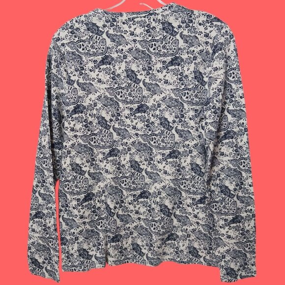 Basic Editions Womens Paisley Print Long Sleeve Shirt  Blue & White Medium - Picture 2 of 8